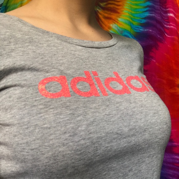 Adidas Pink Glitter Climalite Short Sleeve Tee - Picture 2 of 3